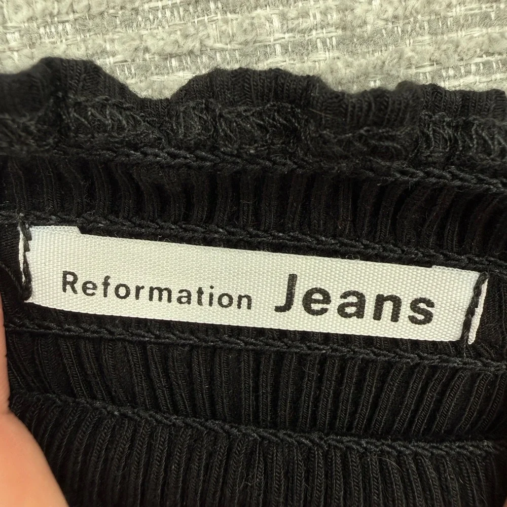 Reformation Smocked Long Top Women Sz M Black Ribbed Coquette‎ Milkmaid Goth